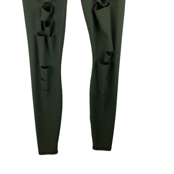 Alo Yoga Womens High Waisted Ripped Warrior Leggings Size XXS Hunter Green Athle - Picture 5 of 10